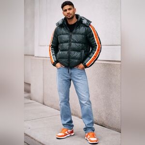 Duvetica Bixio Down Hood Jacket Coat Shiny Green Stripe Puffer Euro 50 Large